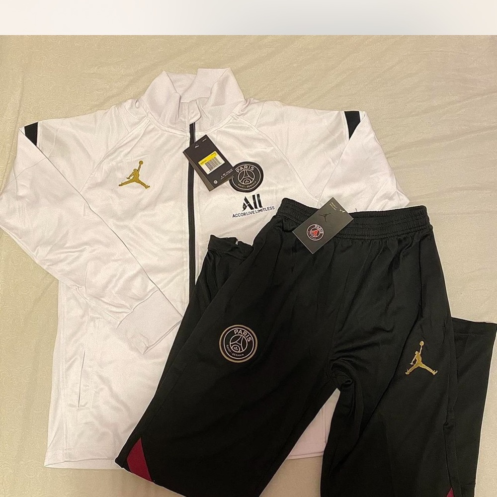 Jordan PSG White and Black Tracksuit with Gold Accents